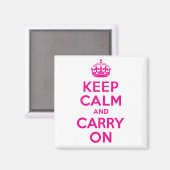 カスタムホットピンクKeep Calm and Carry On マグネット (正面/裏面)
