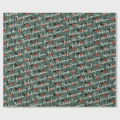 カスタムホリディグリーティングオンホリーベリーパターン ラッピングペーパー (フラット)