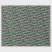 カスタムホリディグリーティングオンホリーベリーパターン ラッピングペーパー (フラット)