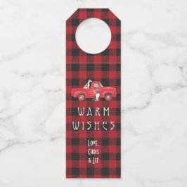 カスタムホリデイプレイドレッドトラックファームハウスドッグ ボトルネックタグ