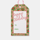 カスタムホリデークラシックグリーンホリーレッドベリー ギフトタグ (正面)