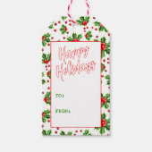 カスタムホリデークラシックグリーンホリーレッドベリー ギフトタグ (正面)