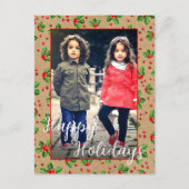 カスタムホリデークラシックグリーンホリーレッドベリー ポストカード (正面)