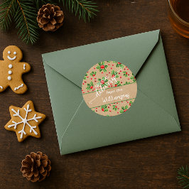 カスタムホリデークラシックグリーンホリーレッドベリー ラウンドシール