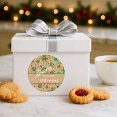 カスタムホリデークラシックグリーンホリーレッドベリー ラウンドシール