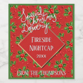 カスタムホリデーグリーンホリ葉ーズ&レッドベリー ワインラベル (シングルラベル)