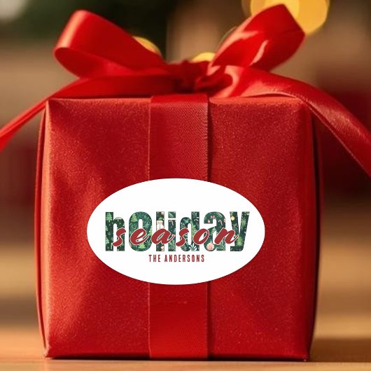 カスタムホリデーシーズンタイポグラフィステッカー 楕円形シール