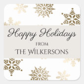 カスタムホリデーファミリーネームと金ゴールドスノーフレーク スクエアシール (正面)