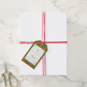 カスタムホリデーレッドとグリーンフルーアデリスパターン ギフトタグ (より糸付き)