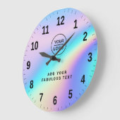カスタムホログラフィックレインボーかわいいロゴとテキスト ラージ壁時計 (傾斜)