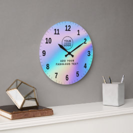 カスタムホログラフィックレインボーかわいいロゴとテキスト ラージ壁時計