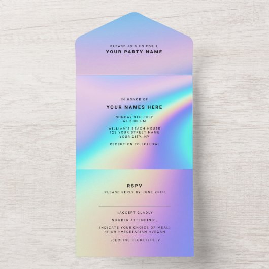 カスタムホログラフィモダンックエレガント オールインワン招待状 (内側)