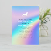 カスタムホログラム モダン エレガント ユニコーン パーティー 箔招待状 (立ち正面)