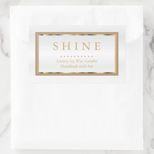 カスタムホワイトと金ゴールド 長方形シール (バッグ)