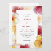 カスタムホワイトイエローレッドパームハート結婚ズ 招待状 (正面/裏面)