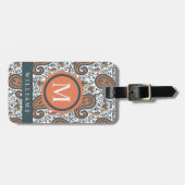 カスタムホワイトグレーオレンジグリーンペイズリーパターン ラゲッジタグ (正面横)