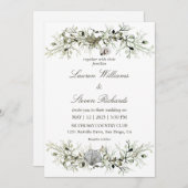 カスタムホワイトグレーマリーン航海のビーチ結婚式 招待状 (正面/裏面)