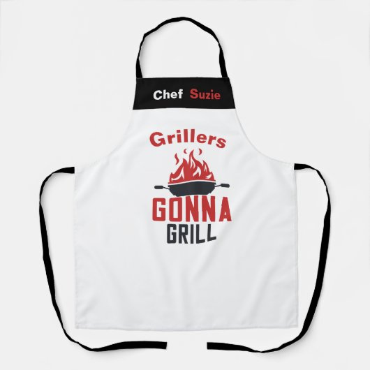 カスタムホワイトシェフのパーソナライズされた名前グルメミーム エプロン (正面)