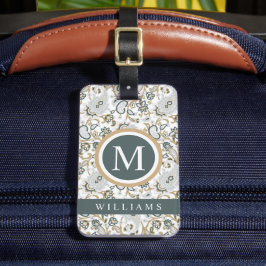 カスタムホワイトシルバーグレーグリーンペイズリーパターン ラゲッジタグ