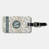 カスタムホワイトシルバーグレーグリーンペイズリーパターン ラゲッジタグ (正面横)