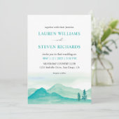 カスタムホワイトティール（緑がかった色）ブルーデザートマウン結婚ズ 招待状 (スタンド正面)