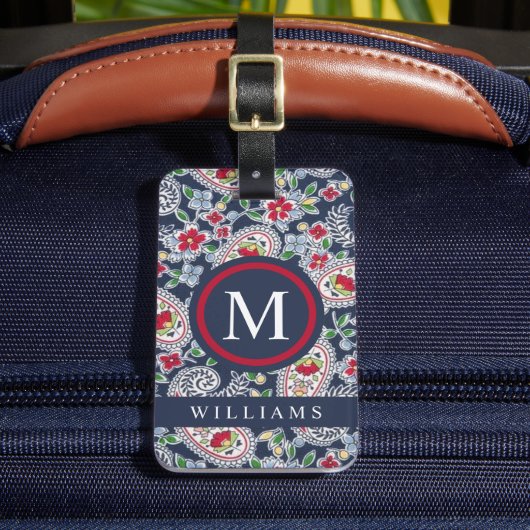 カスタムホワイトネイビーブルーレッドペイズリーパターン ラゲッジタグ (正面インサイチュ2)