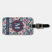 カスタムホワイトネイビーブルーレッドペイズリーパターン ラゲッジタグ (正面横)