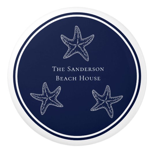 カスタムホワイトネイビ航海のブルースターフィッシュビーチ セラミックノブ (正面)