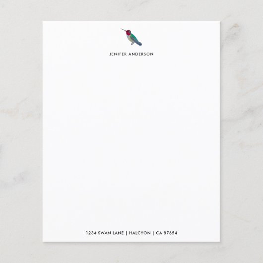 カスタムホワイトハミングバード文房具紙 (正面)