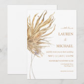 カスタムホワイトパピルスとパンパスウェディング 招待状 (正面/裏面)