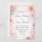 カスタムホワイトパープルピンクソフトデリケート花模様 招待状 (正面/裏面)