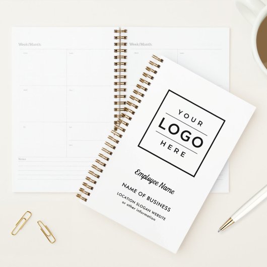 カスタムホワイトビジネスのロゴと従業員名 プランナー手帳