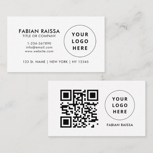 カスタムホワイトビモダンジネスのロゴとQRコード 名刺 (正面/裏面)