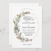 カスタムホワイトピンクガーデンリース&リングや輪 招待状 (正面/裏面)