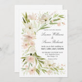 カスタムホワイトピンクグリーンお洒落ロマンチックコーナー 招待状 (正面/裏面)