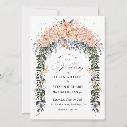 カスタムホワイトピンクパステルフラワーズゲートプレミアム 招待状 (正面)