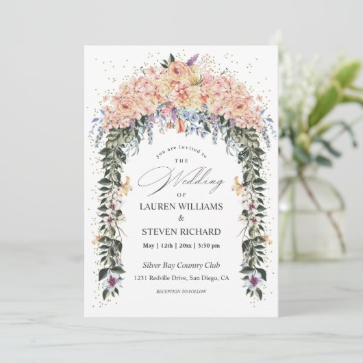 カスタムホワイトピンクパステルフラワーズゲートプレミアム 招待状 (スタンド正面)