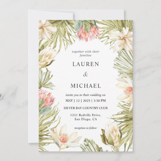 カスタムホワイトピンクピーチアフリカンフレ結婚ーム 招待状 (正面)