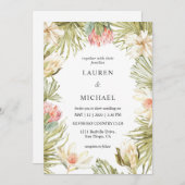 カスタムホワイトピンクピーチアフリカンフレ結婚ーム 招待状 (正面/裏面)