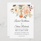 カスタムホワイトピンクピーチ素朴バラ結婚ズ 招待状 (正面/裏面)