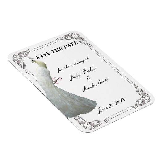 カスタムホワイトピーコックウェディングデイトマグネットを保存 マグネット (右側)