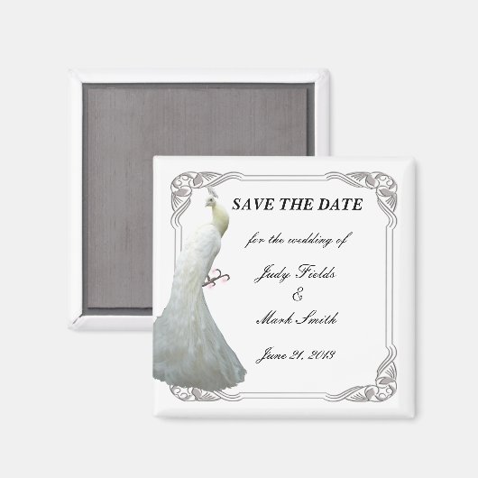 カスタムホワイトピーコックウェディングデイトマグネットを保存 マグネット (正面/裏面)