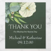 カスタムホワイトフローラとエメラルドグリーン ワインラベル (シングルラベル)