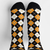 カスタムホワイトブラックアーガイルオレンジ ソックス (上部)