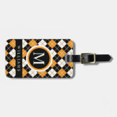 カスタムホワイトブラックアーガイルオレンジ ラゲッジタグ (正面横)
