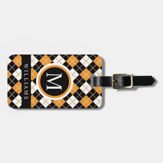 カスタムホワイトブラックアーガイルオレンジ ラゲッジタグ (正面横)
