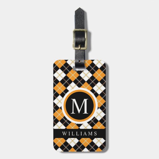 カスタムホワイトブラックアーガイルオレンジ ラゲッジタグ (正面縦)