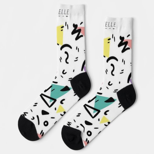 カスタムホワイトブラックグリーンピンクイエロー抽象芸術 ソックス (左)