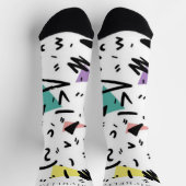 カスタムホワイトブラックグリーンピンクイエロー抽象芸術 ソックス (上部)