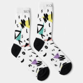 カスタムホワイトブラックグリーンピンクイエロー抽象芸術 ソックス (右)